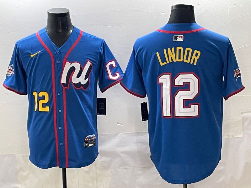Men 2025 New York Mets #12 Lindor Blue All star Blank Blue Nike MLB Jersey style 5